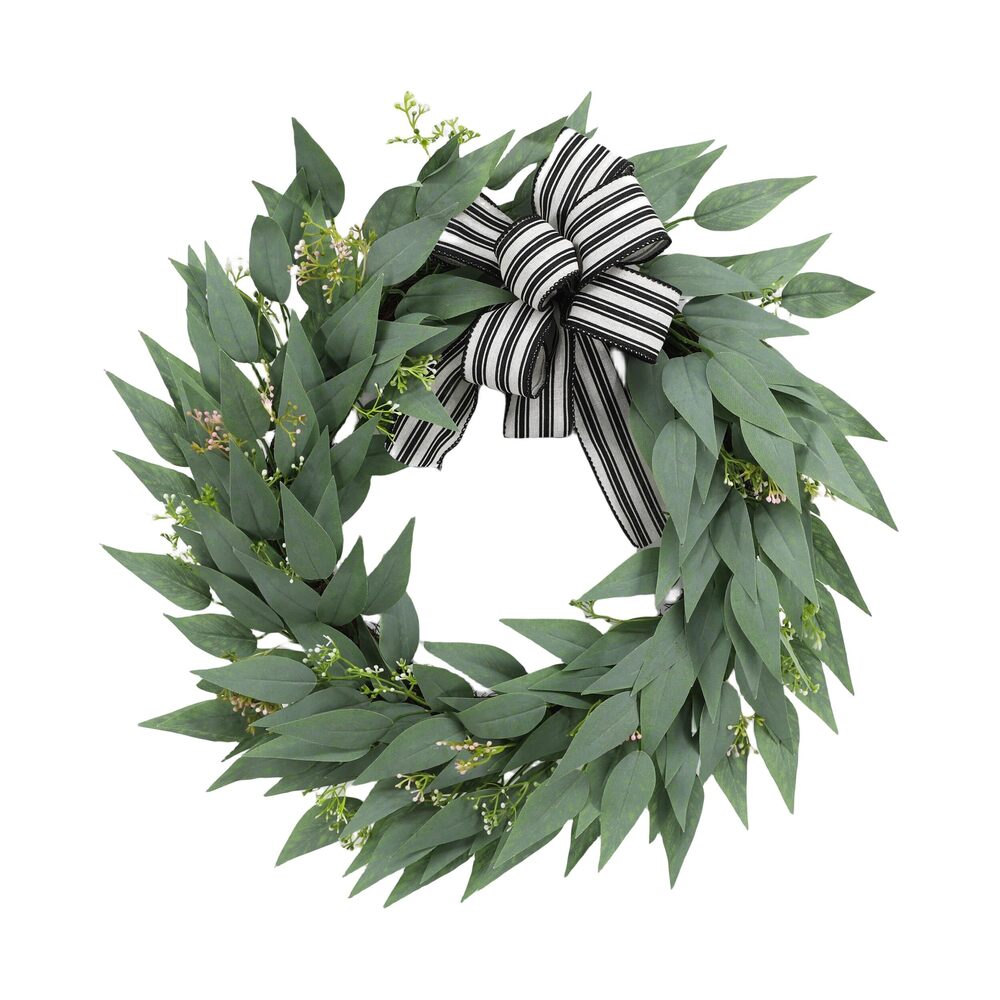 8086 Artificial Wreath, 23" Artificial Wreath for Front Door, Spring Green - Picture 1 of 8